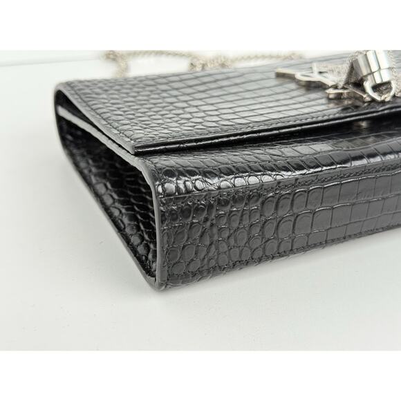 Saint Laurent Kate Tassel Croc-Embossed Leather Shoulder Bag in Black - Picture 10 of 16